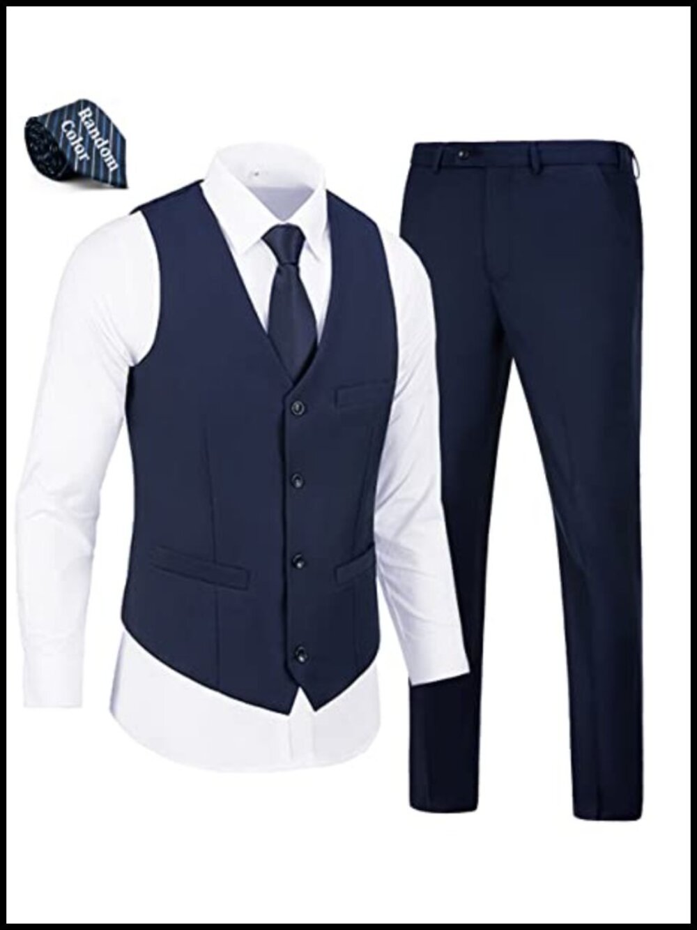 Mens 2 Piece Suit Vest and Pants Set Slim Fit with Tie